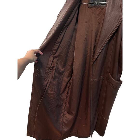 Express S Slouchy Oversized Lamb Leather Trench Coat Long Jacket 90s Brown - Picture 8 of 12